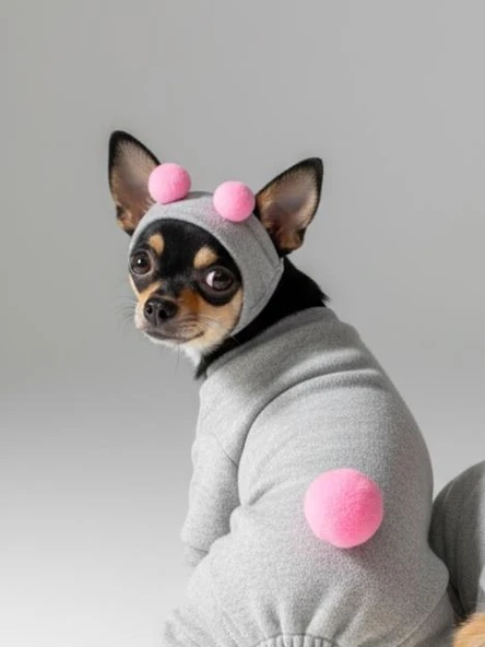 Ponpon Şeker Köpek Tulumu & Bere Takımı | Şardonlu Polar Kumaş | Küçük Irk Köpekler İçin | Tüy Dökülmesini Azaltır - Resim 6