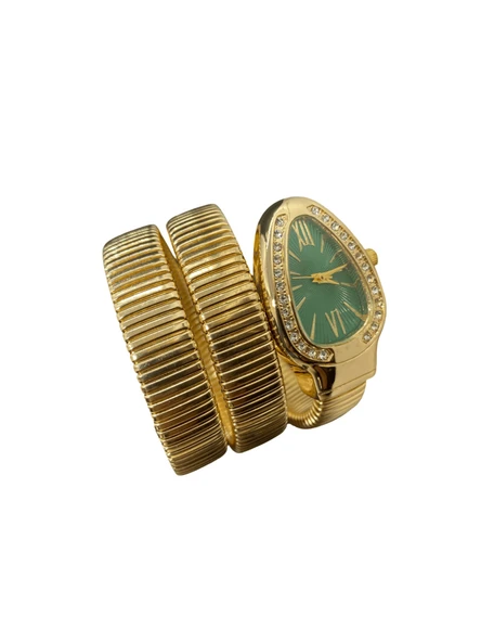 ⌚ Yılan Stili Yeşil Kadran Altın Renk Kadın Bilek Saati — Lüksün ve Eşsiz Tasarımın Özeti ürün görseli 1