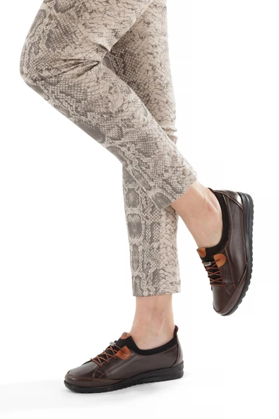 Artı-Artı014-BB-0051  Hakiki Deri Günlük Ortopedik Kadın Kahverengi Babet Ayakkabı - Resim 3