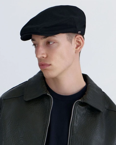 Kışlık Kaşe Şapka Yün Düz Renk Spor London Kasket -Siyah - Resim 2