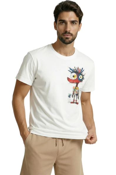 Renkli ve Çılgın Graffiti Karakter Baskılı Tasarım Premium Erkek Tişört - Resim 2