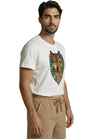 Türk Devletleri Bayraklı ve Göktürkçe Yazılı Bozkurt Tasarım Premium Erkek Tişört - Resim 5