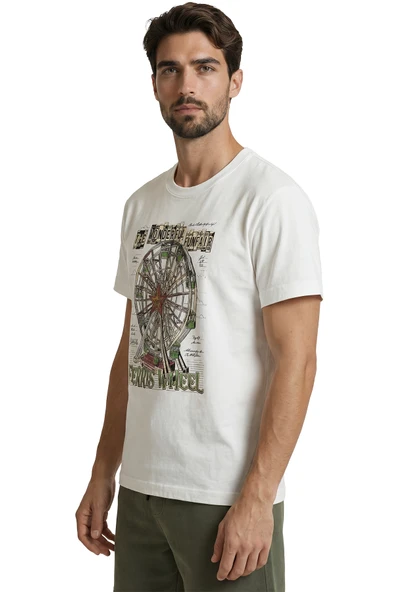 Nostaljik Lunapark ve Dönme Dolap Temalı Vintage Tasarım Premium Erkek Tişört - Resim 2