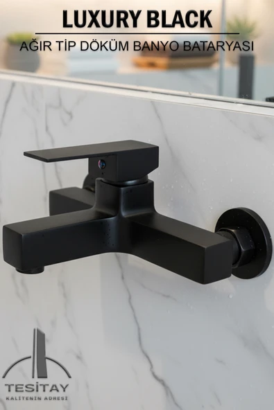 Banyo Bataryası Pirinç Döküm Lüks Ağır Siyah Renk Kare Duş Musluğu ürün görseli 1