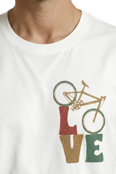 Vintage Bisiklet Figürlü ve LOVE Yazılı Retro Tasarım Premium Erkek Tişört - Resim 7