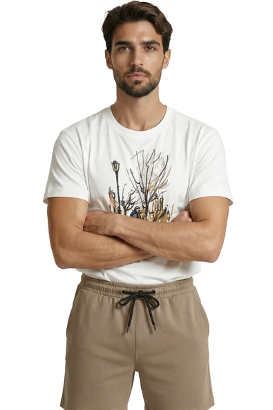 Sokak Müzisyeni Temalı Sanatsal Baskılı Premium Erkek Tişört - Resim 4