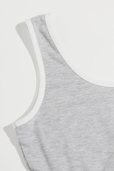 Kadın Gri Askılı Crop Top ve Şortlu Gecelik Takım - Resim 4