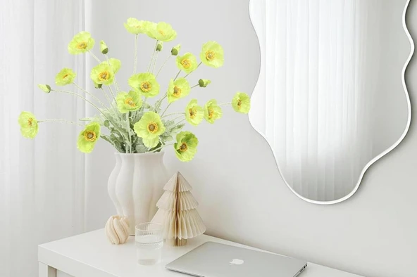 Yapay Çiçek Gelincik Çiçeği Yeşil Renk 3 Çiçek 1 Tomurcuk 59Cm - Resim 4