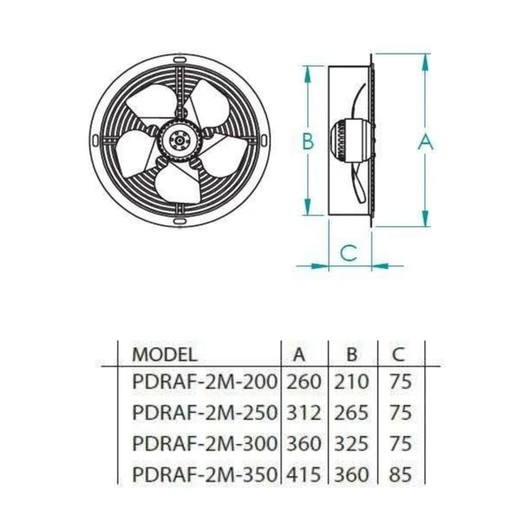 Fanexfan Dıştan  Rotorlu Aksiyal Aspiratör PDRAF-2M-250 - Resim 2