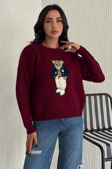 Ayıcıklı Kazak V2 - Kadın Triko Kazak Standart Beden - Resim 11