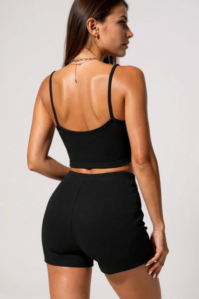 Kadın Siyah Şortlu Kaşkorse Gecelik Takım - Modern, Konforlu ve Günlük Kombinlere Uygun - Resim 7