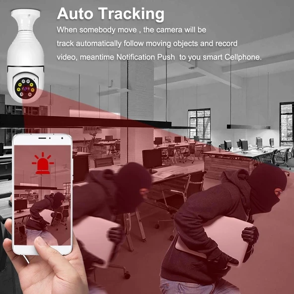 Wifi 360 Panoramik Ampul Kamera Gece Görüş Sesli Akıllı Hareket Algılayıcı - Resim 4