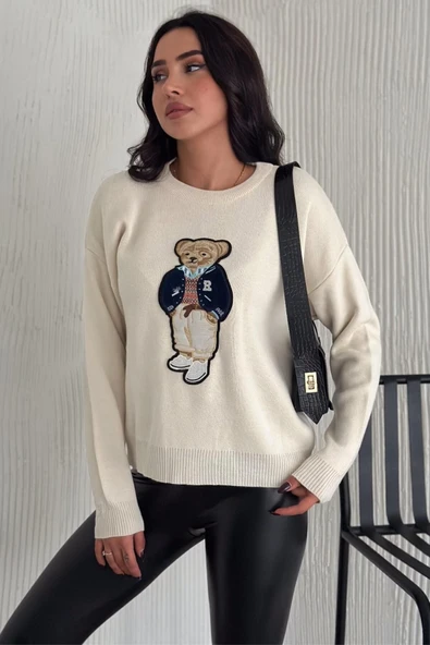 Ayıcıklı Kazak V2 - Kadın Triko Kazak Standart Beden - Resim 10