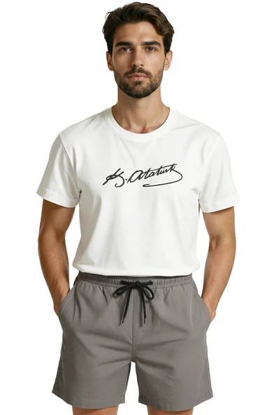 Klasik K. Atatürk İmzalı Minimalist Tasarım Premium Erkek Tişört - Resim 6