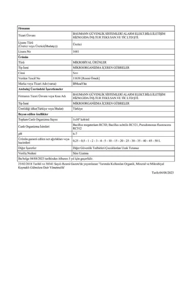 BMusa Vita Mikrobiyal Gübre 1 Litre - Resim 5