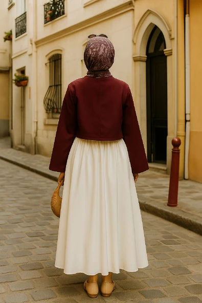 Kadın Bordo Kısa Kimono Ceket - Zarif ve Şık Kombin Parçası - Resim 6