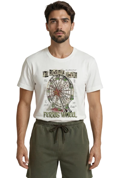 Nostaljik Lunapark ve Dönme Dolap Temalı Vintage Tasarım Premium Erkek Tişört ürün görseli 1