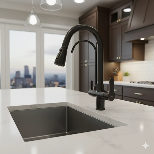 Arıtmalı Spiralli Pull-out Mutfak Bataryası Siyah Renk Musluk Armatür ürün görseli 1