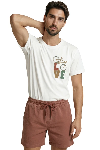 Vintage Bisiklet Figürlü ve LOVE Yazılı Retro Tasarım Premium Erkek Tişört - Resim 5