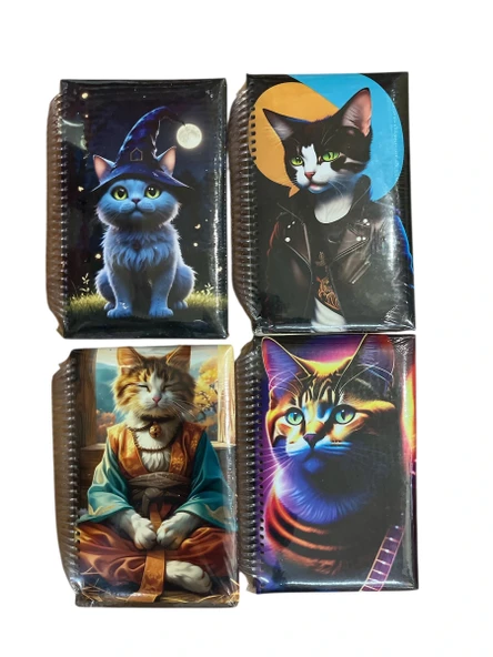 Kedi Resimli Puffy Spiralli Defter - Çizgili - 13*21 (1 Adet Asorti) ürün görseli 1