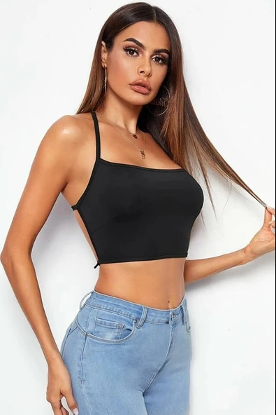 Kadın Siyah Belden Bağlamalı Şık Büstiyer - Modern ve Şık Tasarım - Resim 3