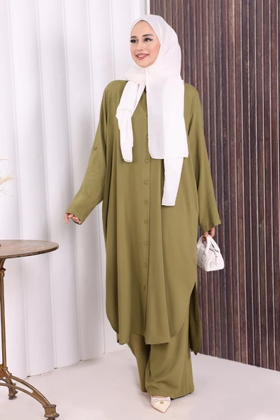 Düğmeli İkili Takım 6057 Haki ürün görseli 1