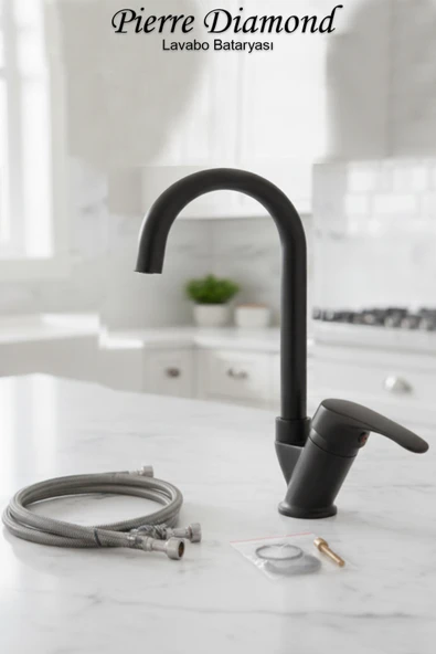 Lavabo Bataryası Baston Borulu Siyah Renk Eviye Musluğu Musluk Armatür ürün görseli 1