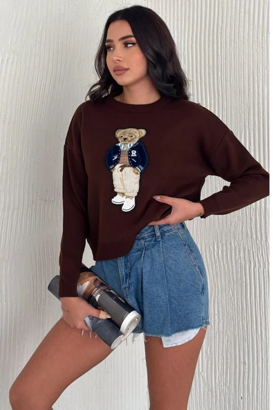 Ayıcıklı Kazak V2 - Kadın Triko Kazak Standart Beden - Resim 4