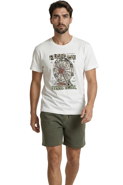 Nostaljik Lunapark ve Dönme Dolap Temalı Vintage Tasarım Premium Erkek Tişört - Resim 5