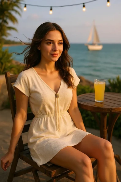 Kadın Beyaz Yanları Yırtmaçlı Tokalı V Yaka Mini Plaj Elbisesi - Resim 3