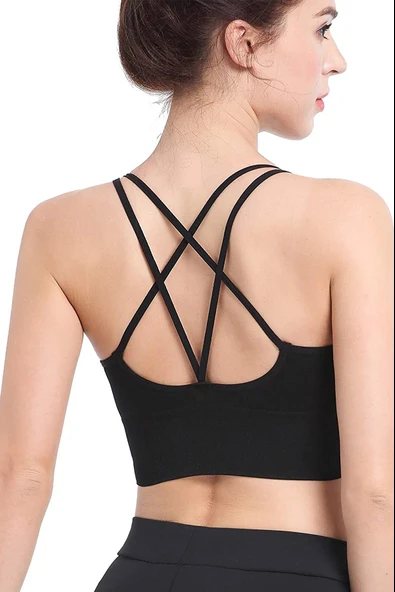 Kadın Siyah Çarpraz İpli Spor Büstiyer - Modern ve Şık Tasarım ürün görseli 1