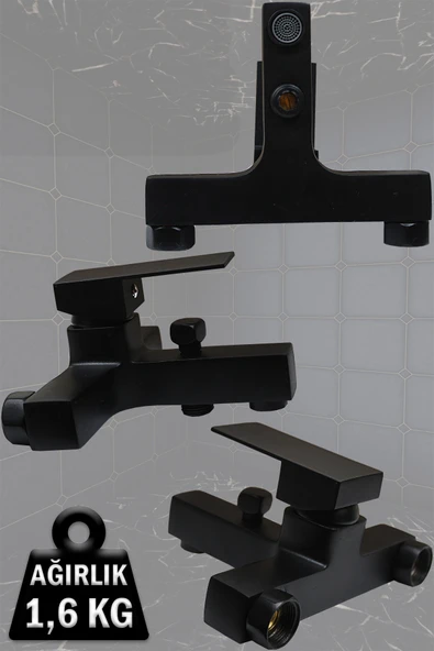 Banyo Bataryası Pirinç Döküm Lüks Ağır Siyah Renk Kare Duş Musluğu - Resim 2