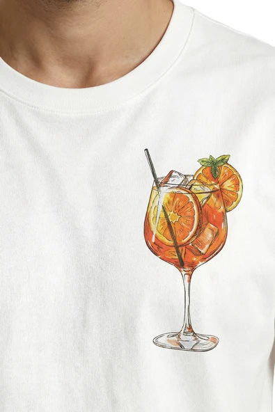Kokteyl ve Portakal Dilimi Baskılı Premium Erkek Tişört - Resim 7