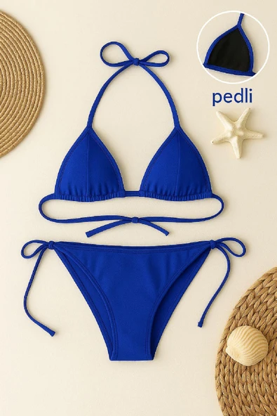 Kadın Mavi Yandan ve Boyundan Bağlamalı Bikini Mayo Takımı ürün görseli 1