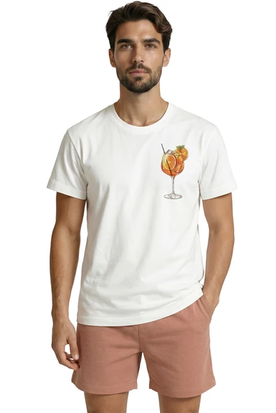 Kokteyl ve Portakal Dilimi Baskılı Premium Erkek Tişört ürün görseli 1