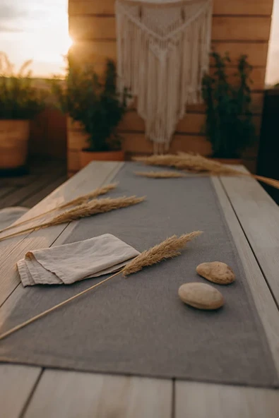 Gri Şık Masa Runnerı 50x150 cm  Modern ve Zarif Masa Örtüsü Runner - Resim 2