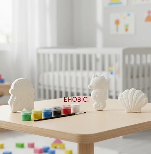 Ehobici Taş Boyama Seti Ahtapot & Deniz Atı & İstiridye 6 Renk Akrilik Boya 5ml + Fırça ürün görseli 1