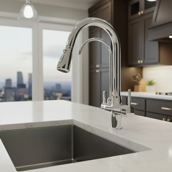 Arıtmalı Spiralli Pull-out Mutfak Bataryası Krom Renk Musluk Armatür - Resim 3