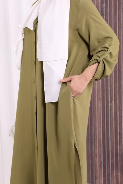 Düğmeli İkili Takım 6057 Haki - Resim 6