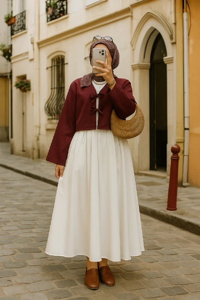 Kadın Bordo Kısa Kimono Ceket - Zarif ve Şık Kombin Parçası - Resim 5