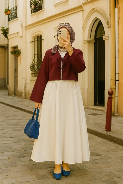 Kadın Bordo Kısa Kimono Ceket - Zarif ve Şık Kombin Parçası - Resim 4