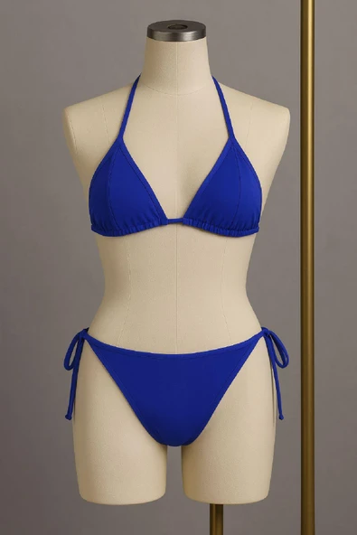 Kadın Mavi Yandan ve Boyundan Bağlamalı Bikini Mayo Takımı - Resim 2
