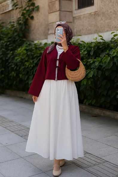 Kadın Bordo Kısa Kimono Ceket - Zarif ve Şık Kombin Parçası - Resim 3