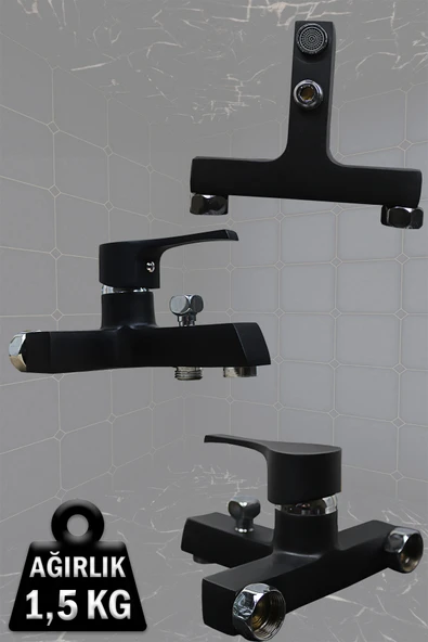 Banyo Bataryası Lotus Serisi Ağır Tip Lüks Siyah Renk Duş Musluğu Musluk Armatür - Resim 2