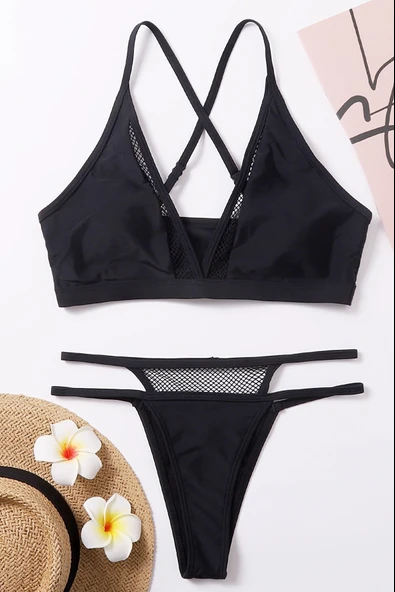 Kadın Siyah File Detaylı Iç Çamaşır Takımı - Modern, Konforlu ve Günlük Kombinlere Uygun - Resim 4