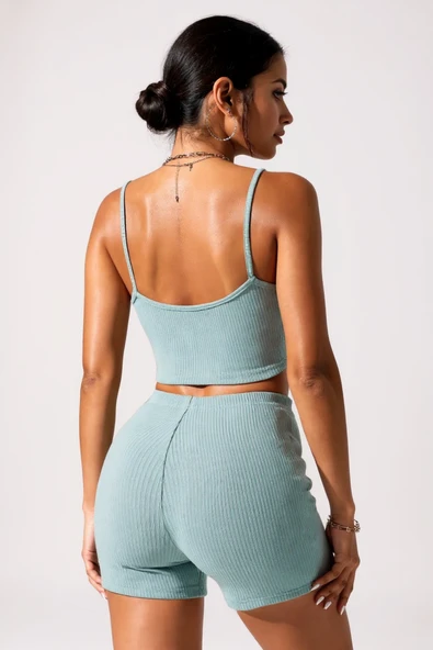 Kadın Açık Mavi Şortlu Kaşkorse Gecelik Takım - Modern, Konforlu ve Günlük Kombinlere Uygun - Resim 3