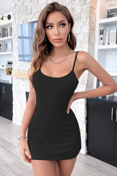 Kadın Siyah Sırt Kısmı Komple Dantelli Mini Gecelik - Modern ve Şık Tasarım - Resim 4