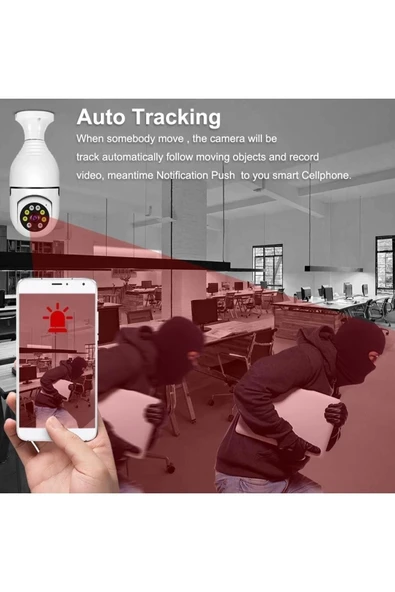 Wifi 360 Panoramik Ampul Kamera Güvenlik Kamerası Çift Wifi 360 Derece Gece Görüşlü - Resim 4
