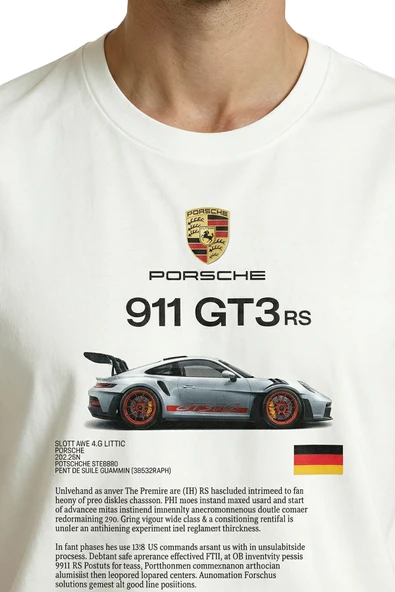 911 GT3 RS Spor Araba Baskılı Tasarım Premium Pamuk Erkek Tişört - Resim 7