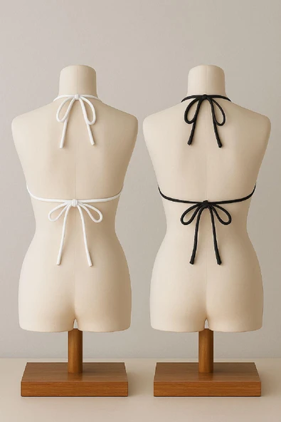 Kadın Siyah ve Beyaz Minimal Kesim Üçgen Bikini Üstü - Modern ve Şık Tasarım - Resim 5